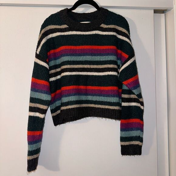 American Eagle Medium Chunky Striped Colorful Long Sleeve Cropped Womens Sweater - Picture 1 of 11